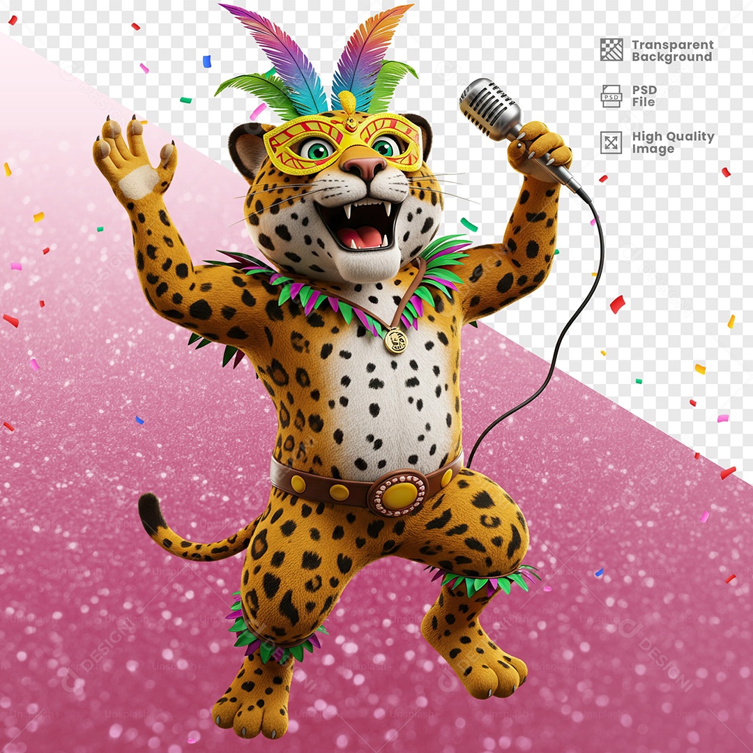 Tigre Com Fantasia de Carnaval Elemento 3D para Composição PSD