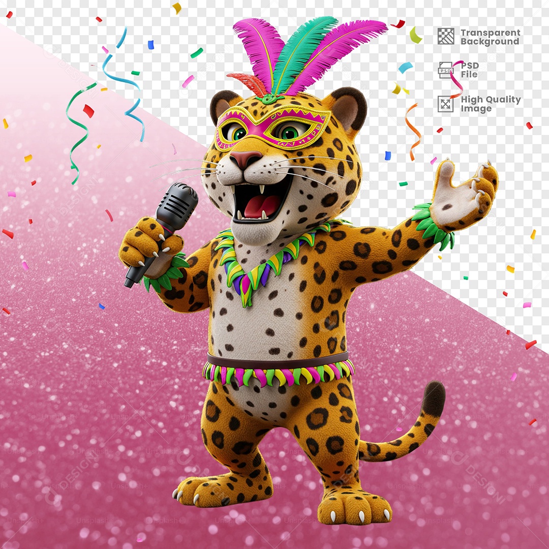 Tigre Com Fantasia de Carnaval Cantando Elemento 3D para Composição PSD