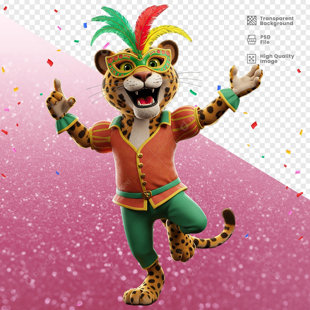 Tigre Com Fantasia de Carnaval Elemento 3D para Composição PSD