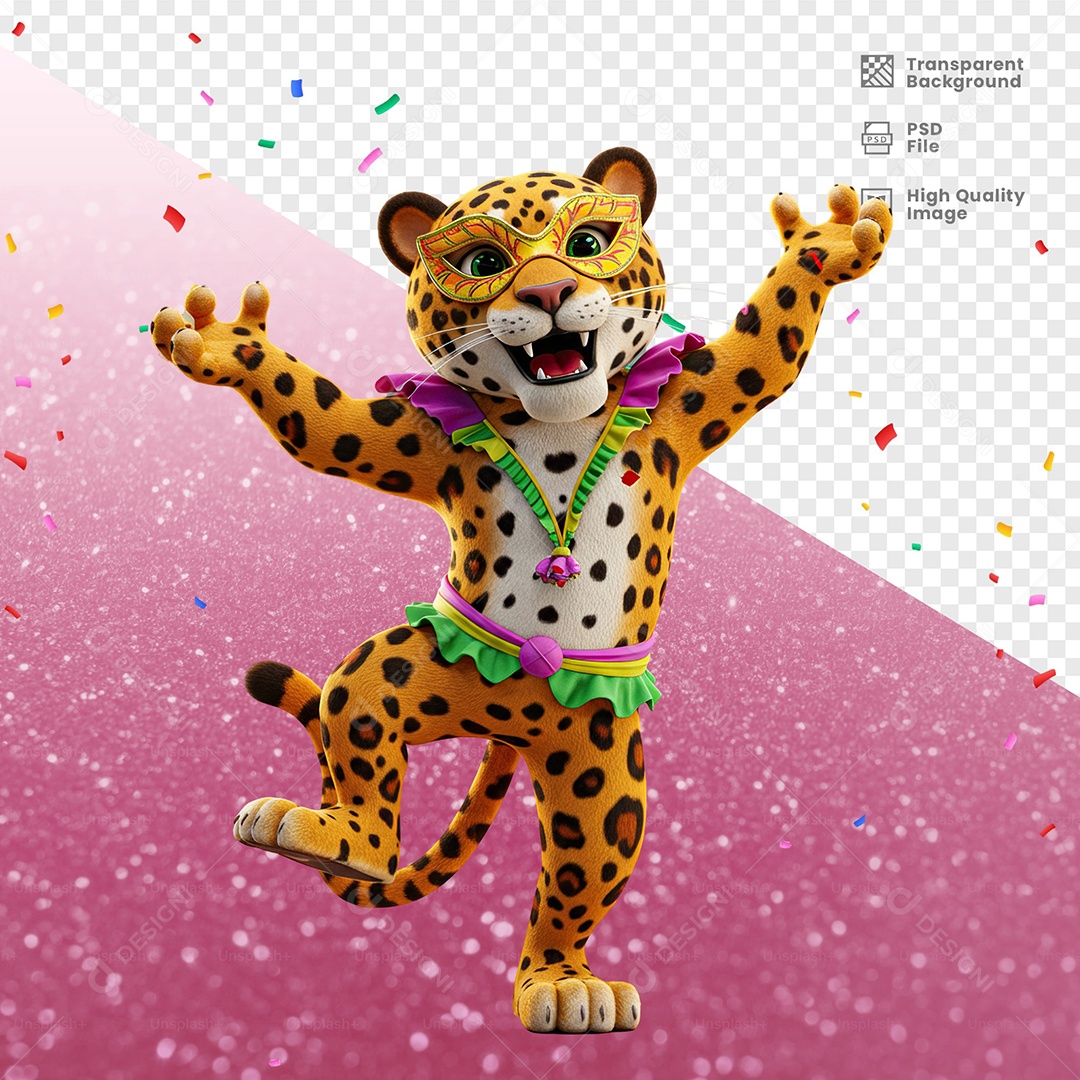 Tigre Com Fantasia de Carnaval Elemento 3D para Composição PSD
