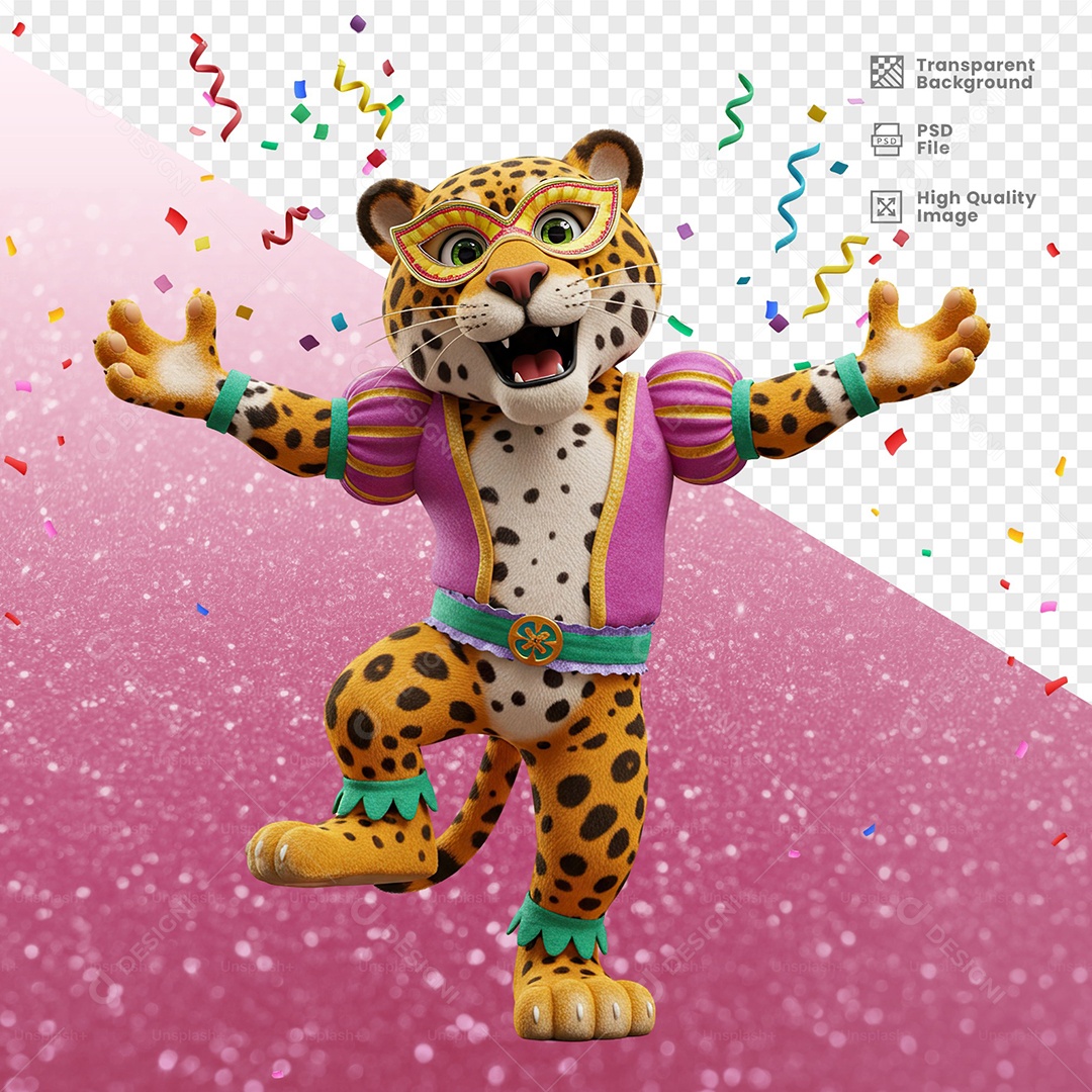 Tigre Com Fantasia de Carnaval Feliz Elemento 3D para Composição PSD