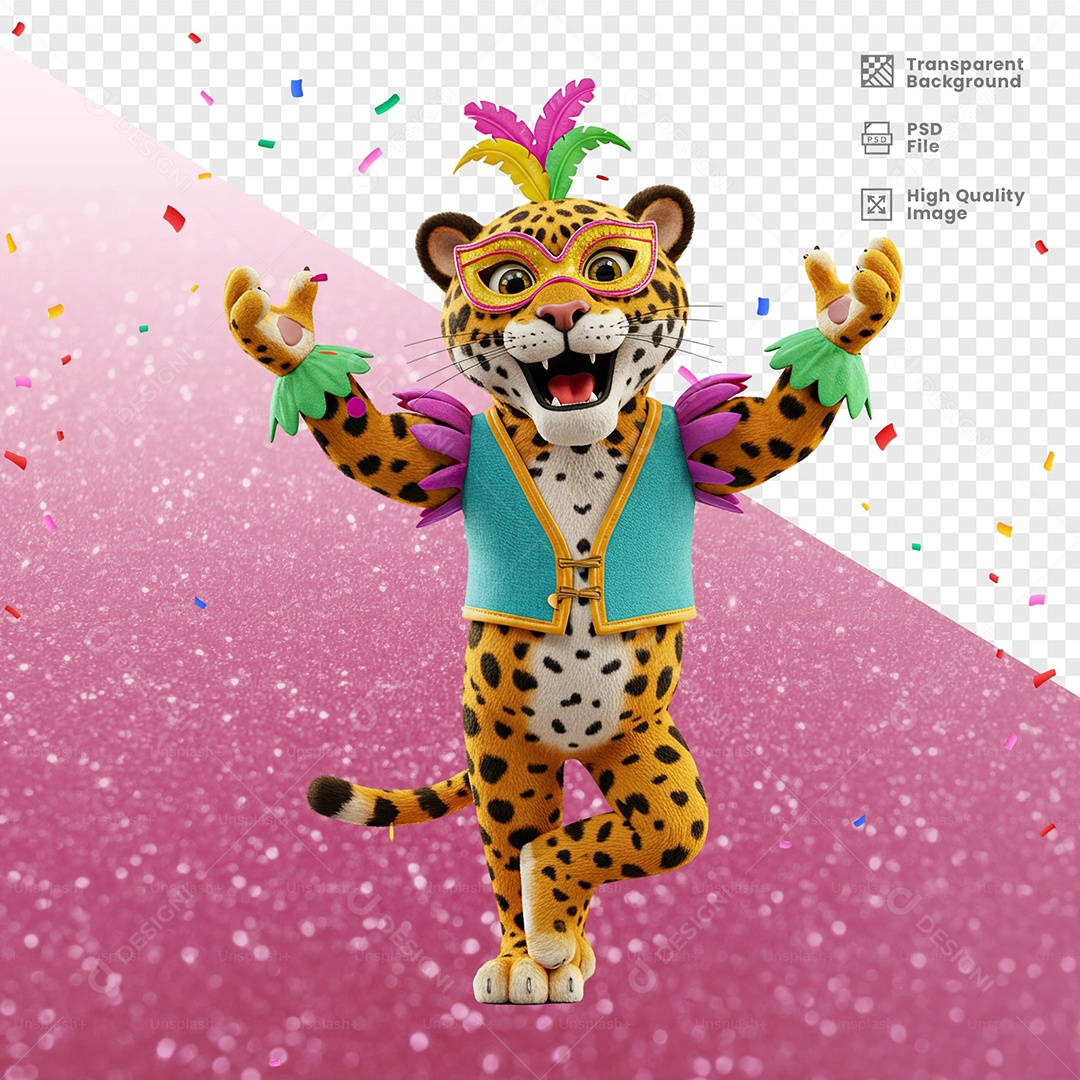 Tigre Com Fantasia de Carnaval Feliz Elemento 3D para Composição PSD