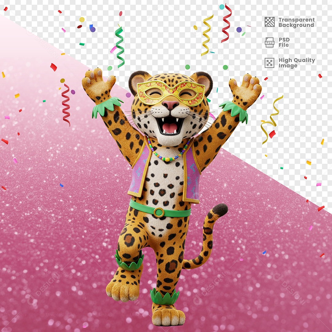 Tigre Com Fantasia de Carnaval Feliz Elemento 3D para Composição PSD