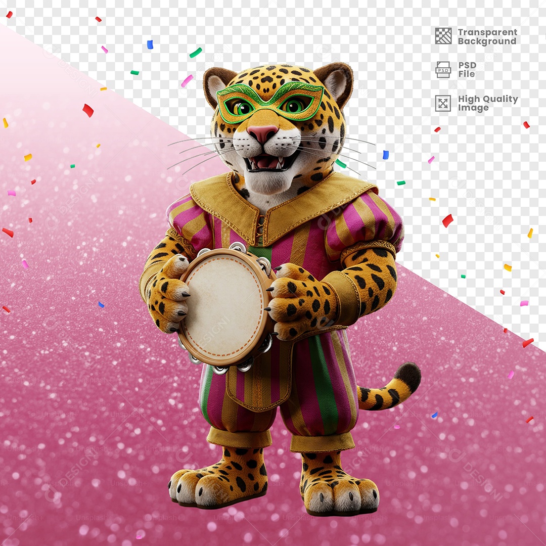 Tigre Com Fantasia de Carnaval Elemento 3D para Composição PSD