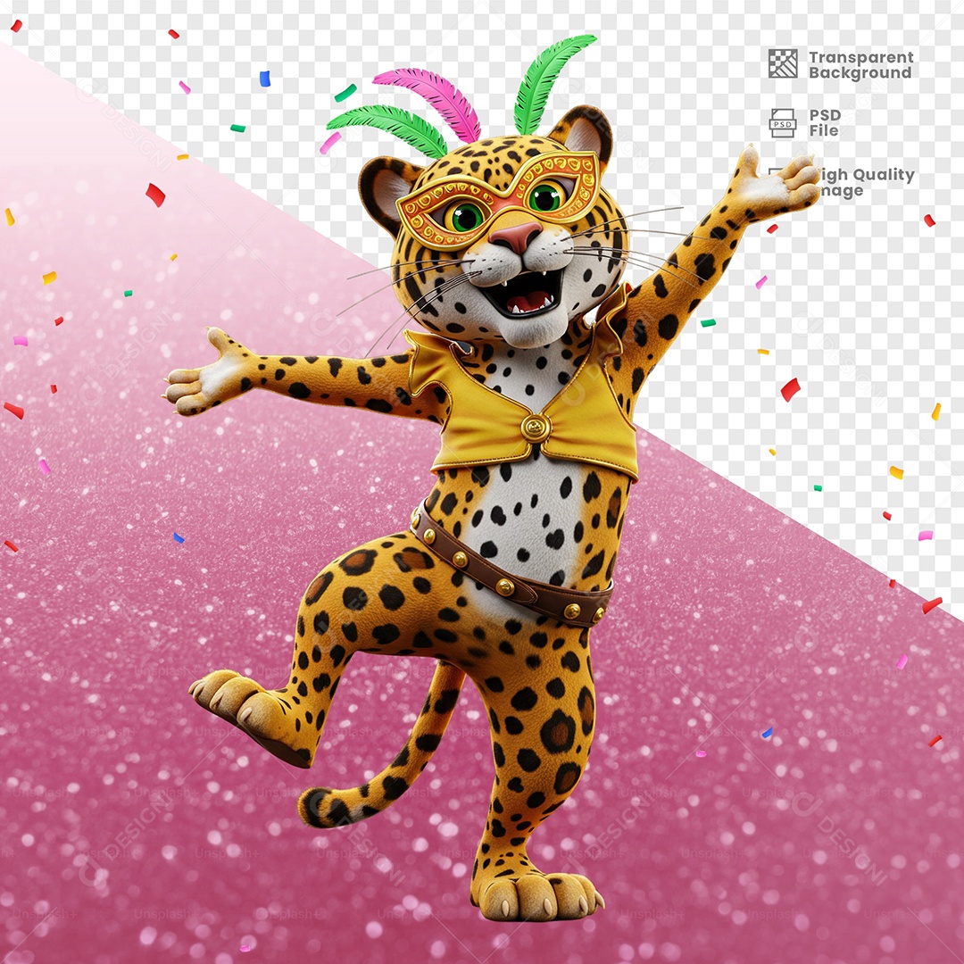 Tigre Com Fantasia de Carnaval Elemento 3D para Composição PSD