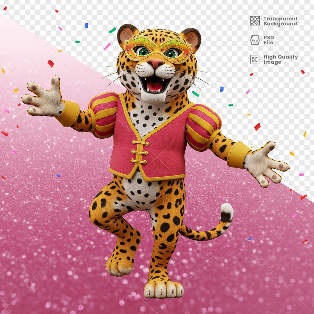 Tigre Com Fantasia de Carnaval Elemento 3D para Composição PSD