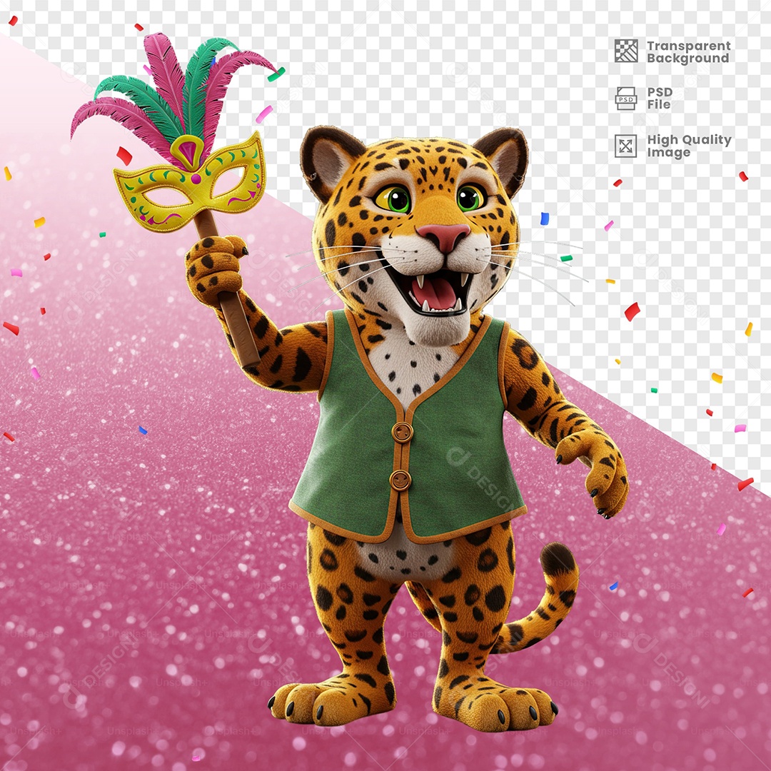 Tigre Com Fantasia de Carnaval Elemento 3D para Composição PSD