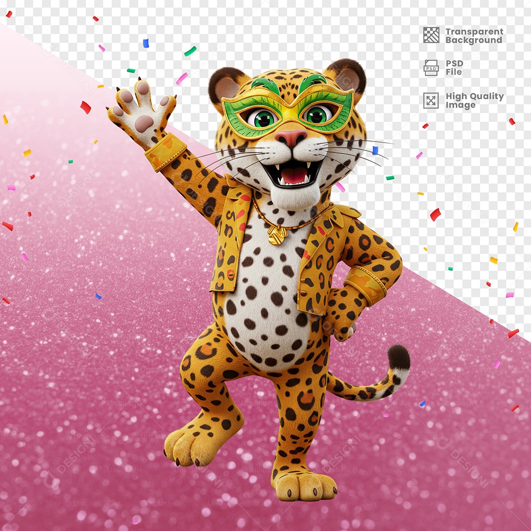 Tigre Com Fantasia de Carnaval Elemento 3D para Composição PSD