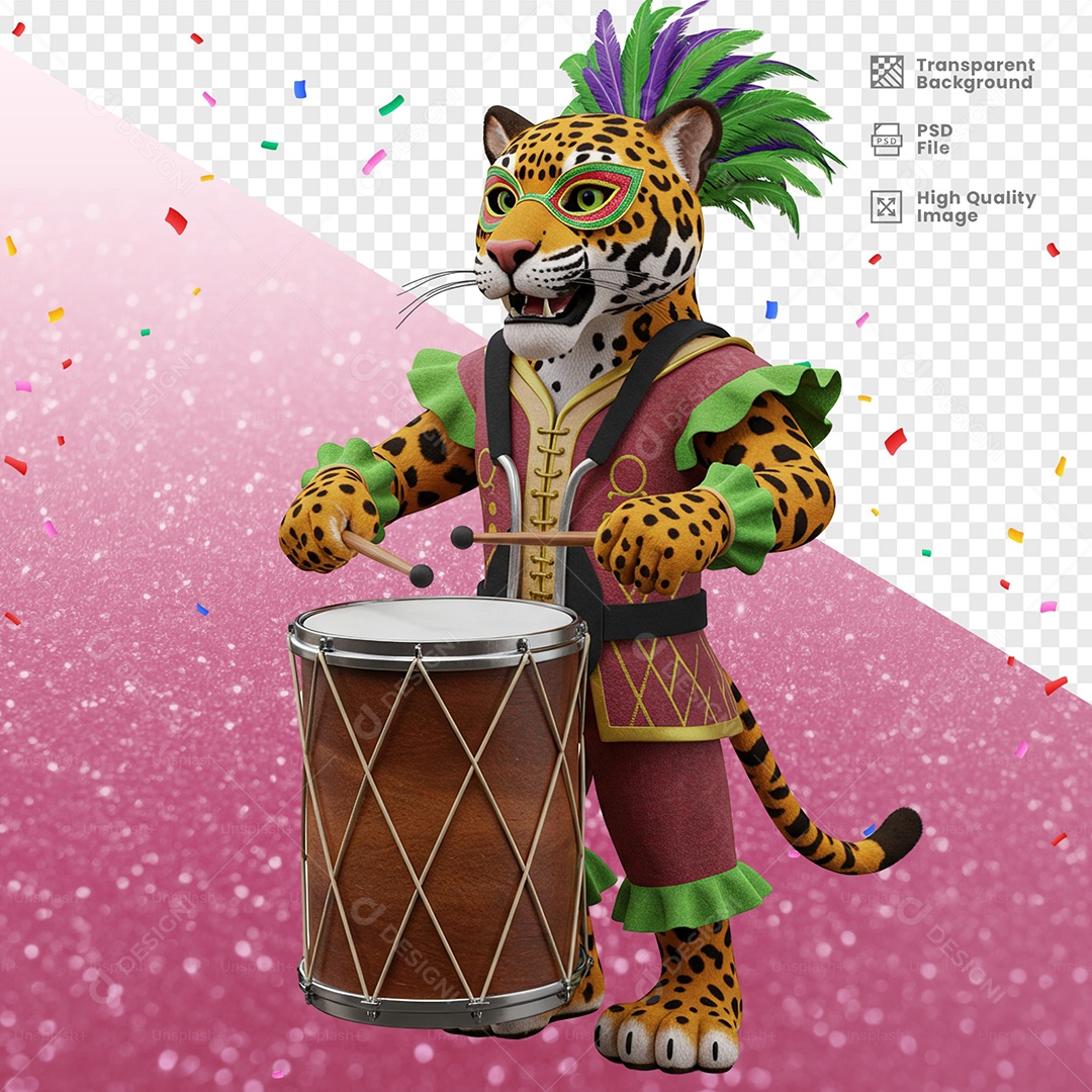 Tigre Com Fantasia de Carnaval Elemento 3D para Composição PSD