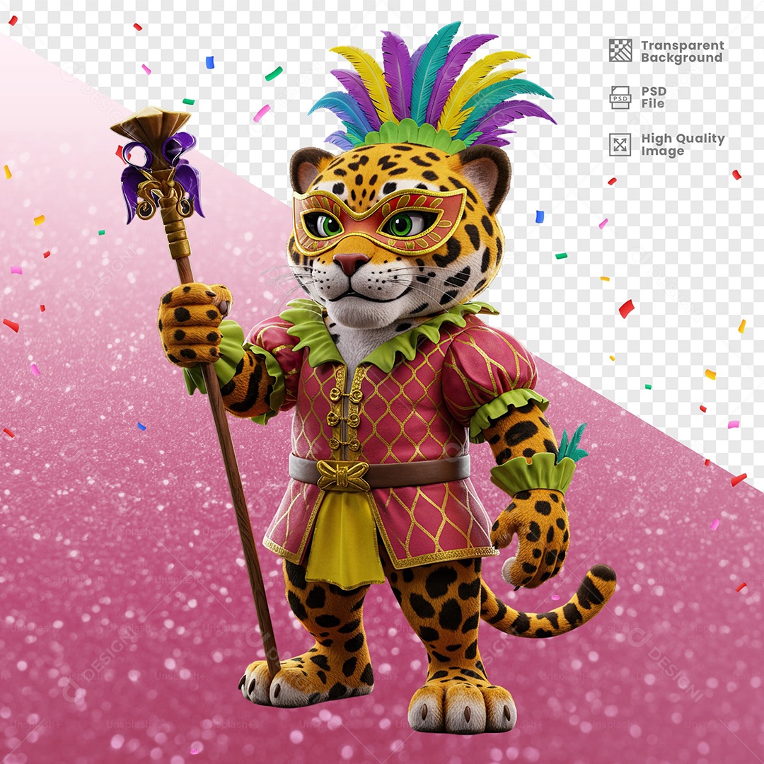 Tigre Com Fantasia de Carnaval Elemento 3D para Composição PSD