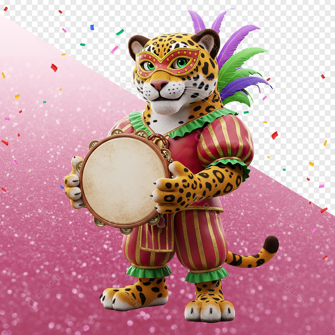 Tigre Com Fantasia de Carnaval Elemento 3D para Composição PSD