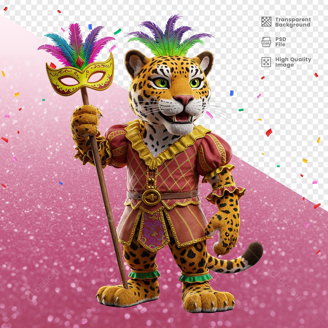 Tigre Com Fantasia de Carnaval Elemento 3D para Composição PSD