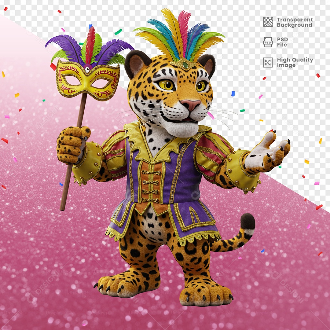 Tigre Com Fantasia de Carnaval Elemento 3D para Composição PSD