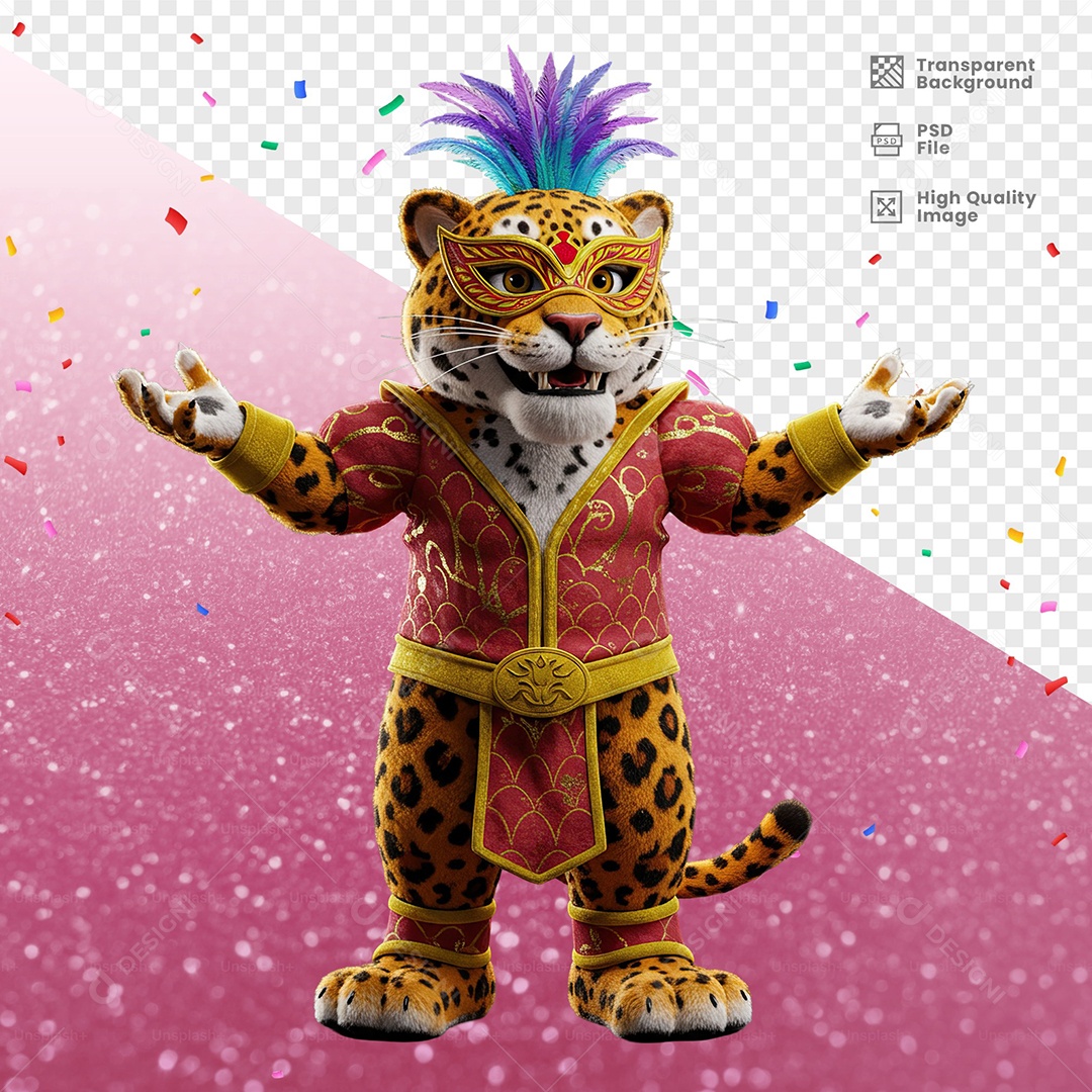 Tigre Com Fantasia de Carnaval Elemento 3D para Composição PSD