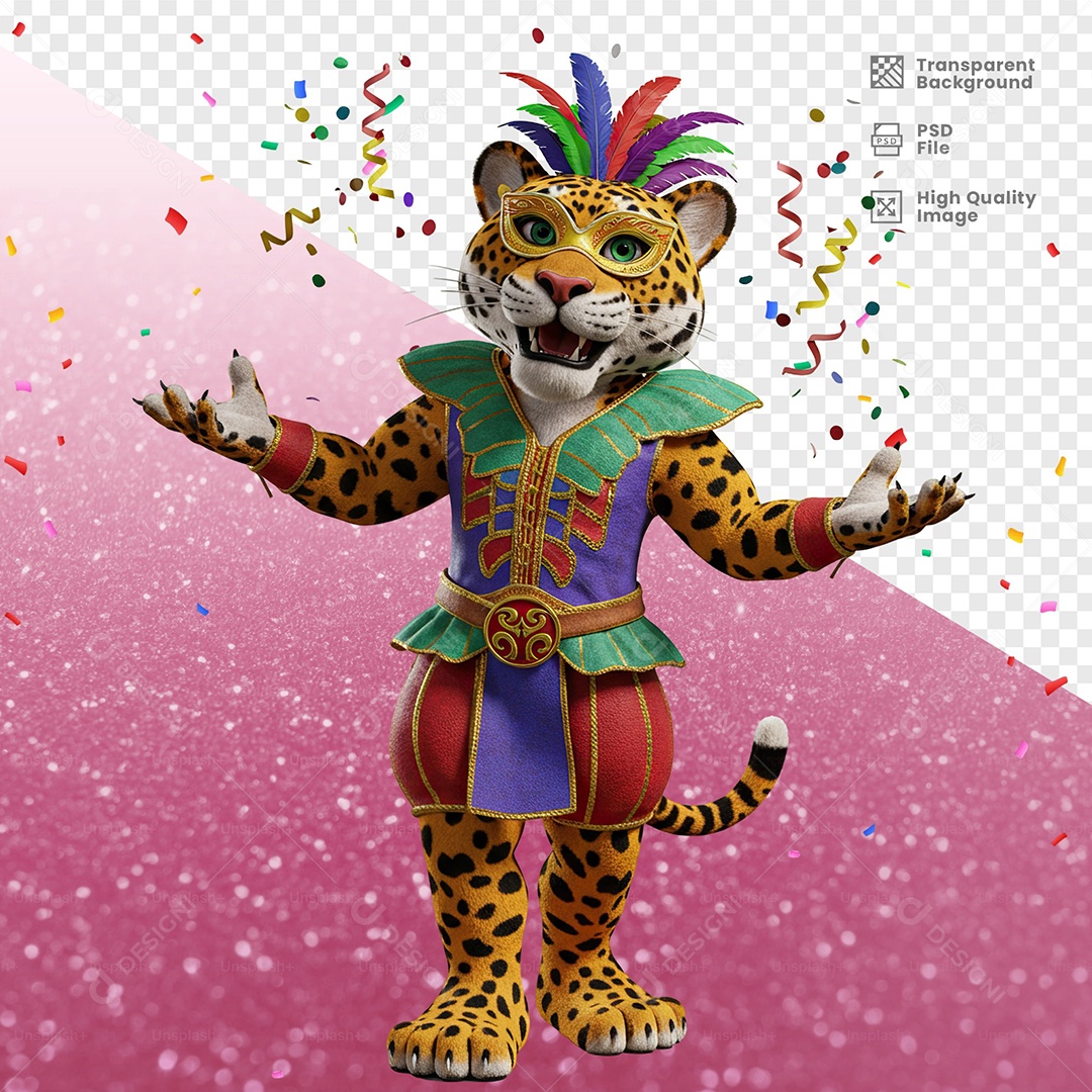 Tigre Com Fantasia de Carnaval Elemento 3D para Composição PSD