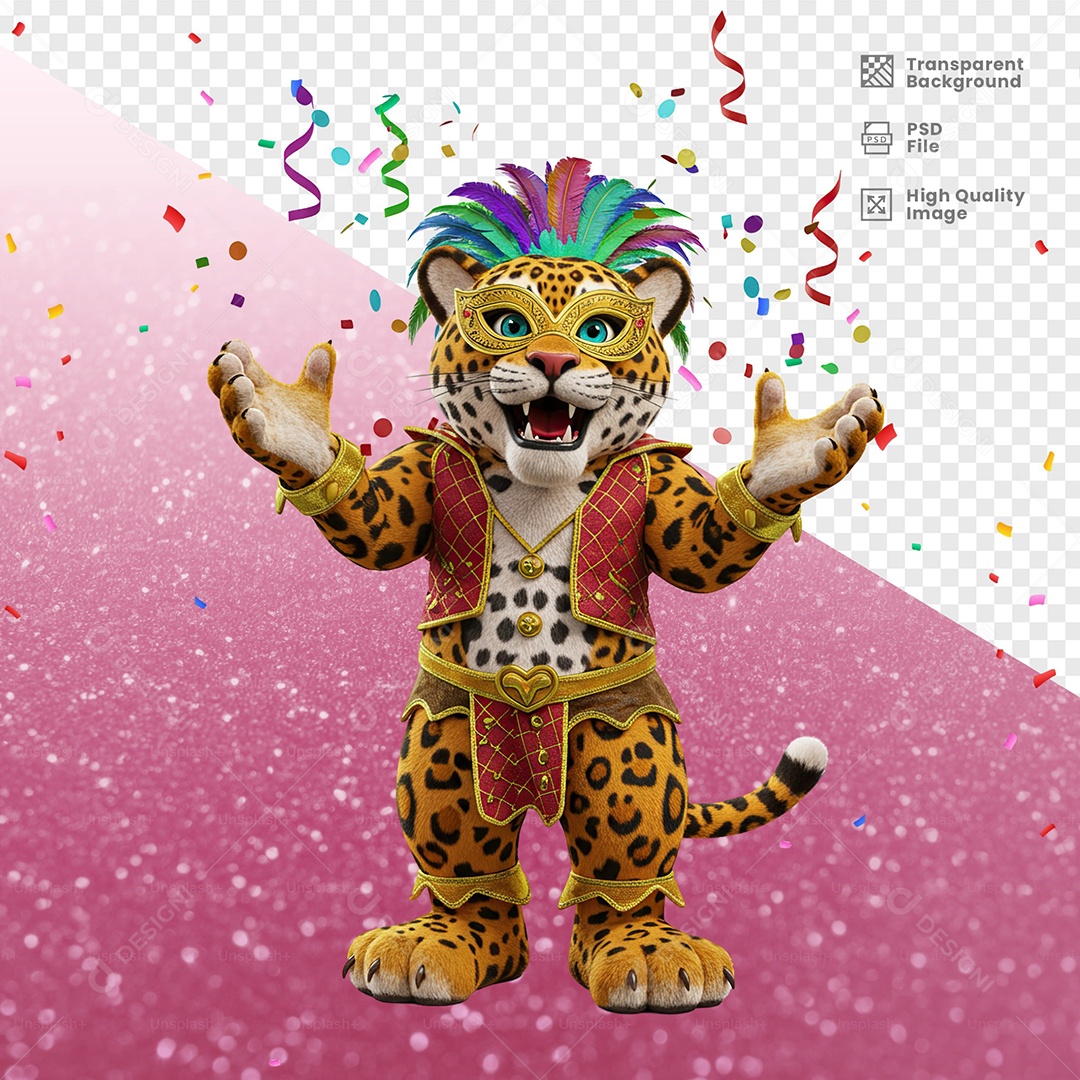 Tigre Com Fantasia de Carnaval Feliz Elemento 3D para Composição PSD
