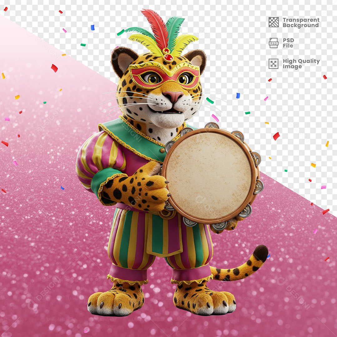 Tigre Com Fantasia de Carnaval Elemento 3D para Composição PSD