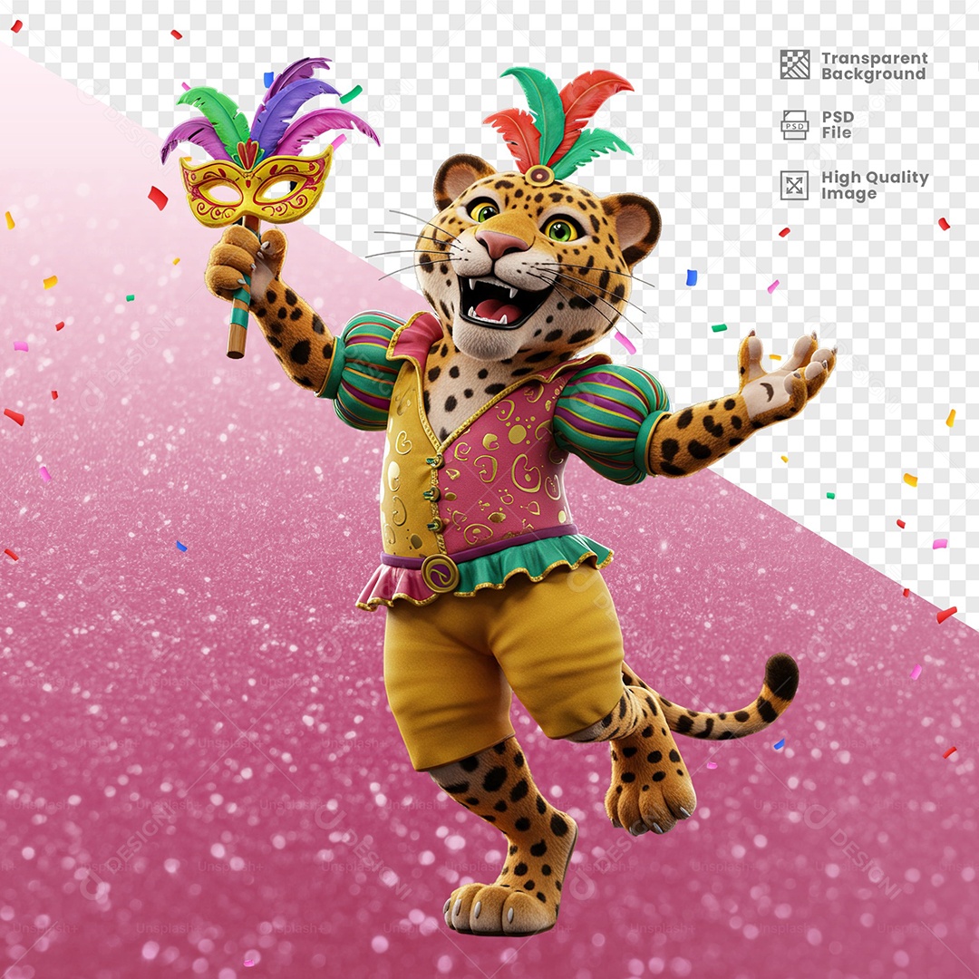 Tigre Com Fantasia de Carnaval Elemento 3D para Composição PSD