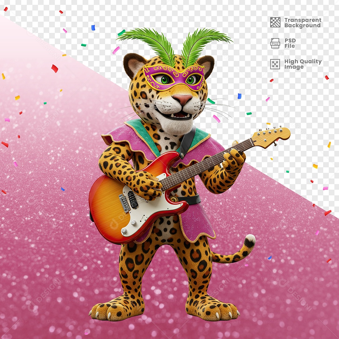 Tigre Com Fantasia de Carnaval Elemento 3D para Composição PSD