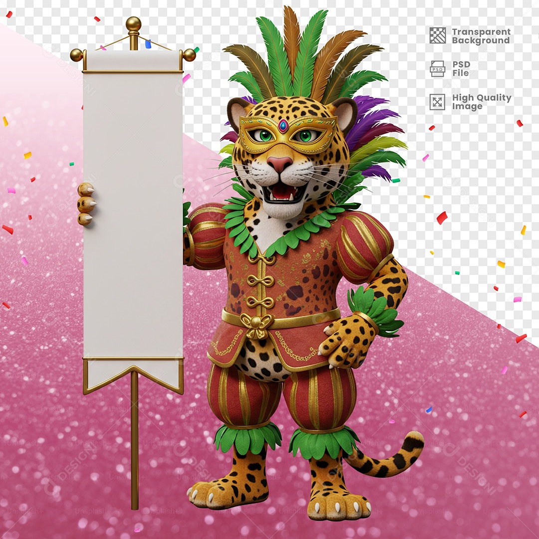 Tigre Com Fantasia de Carnaval Elemento 3D para Composição PSD