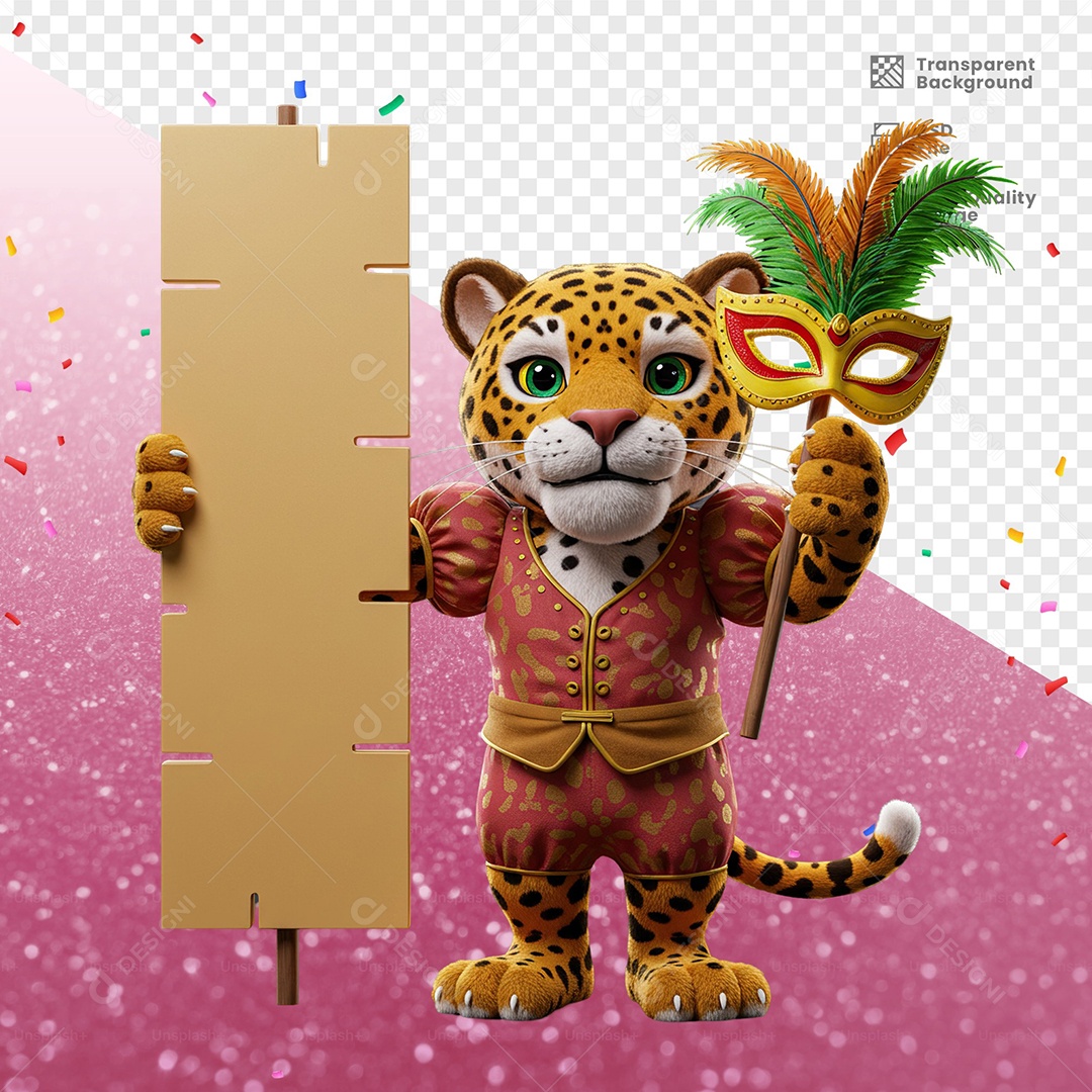 Tigre Com Fantasia de Carnaval Elemento 3D para Composição PSD