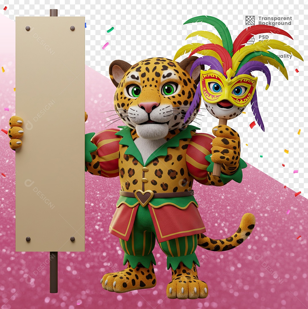 Tigre Com Fantasia de Carnaval Elemento 3D para Composição PSD