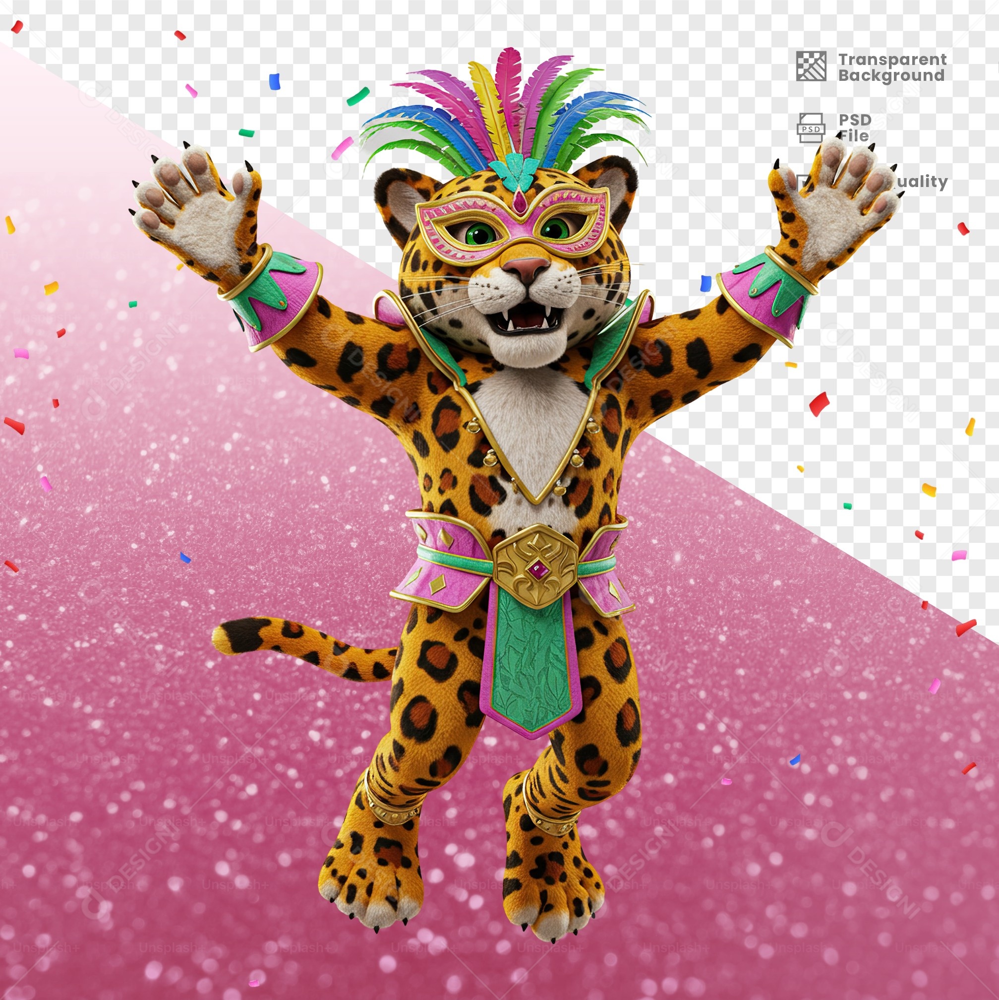 Tigre Com Fantasia de Carnaval Elemento 3D para Composição PSD