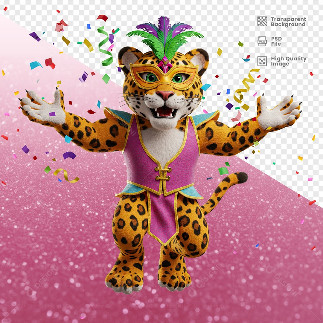Tigre Com Fantasia de Carnaval Elemento 3D para Composição PSD