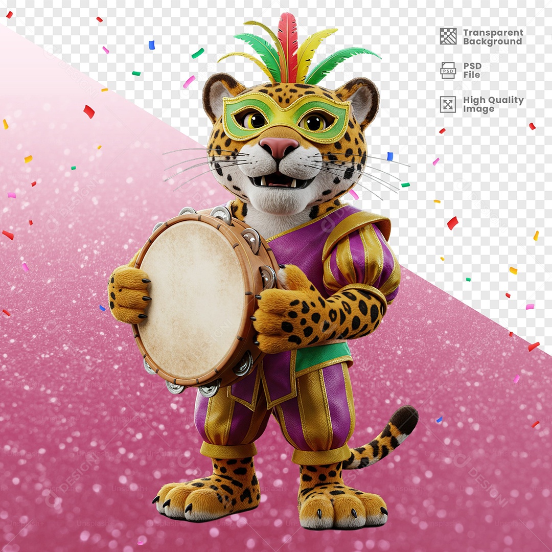 Tigre Com Fantasia de Carnaval Elemento 3D para Composição PSD