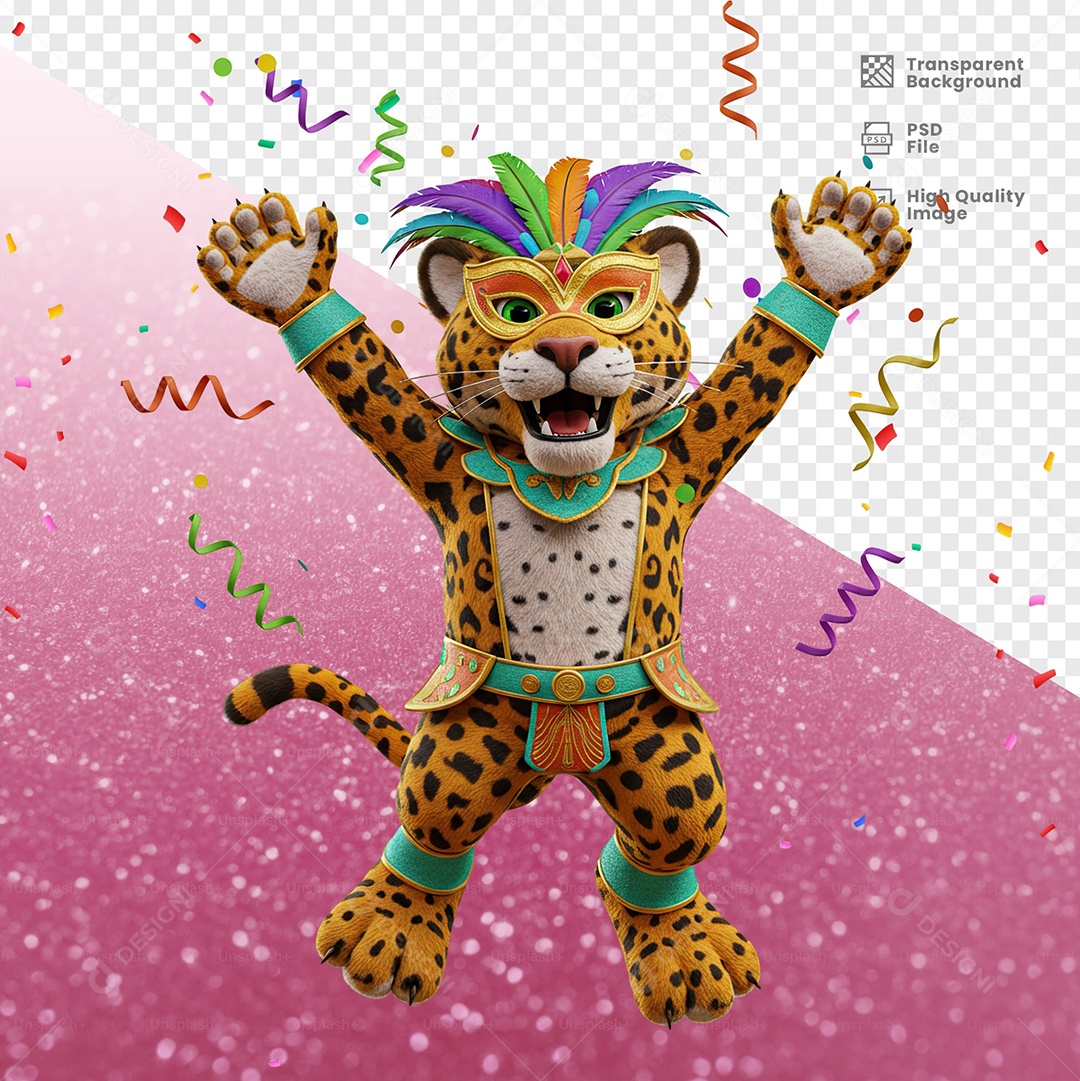 Tigre Com Fantasia de Carnaval Feliz Elemento 3D para Composição PSD