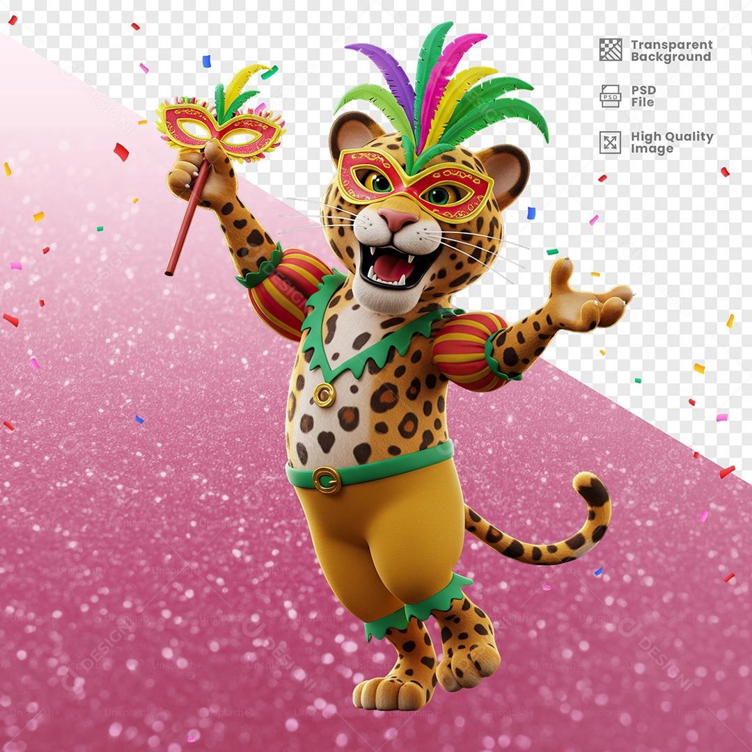 Tigre Com Fantasia de Carnaval Elemento 3D para Composição PSD