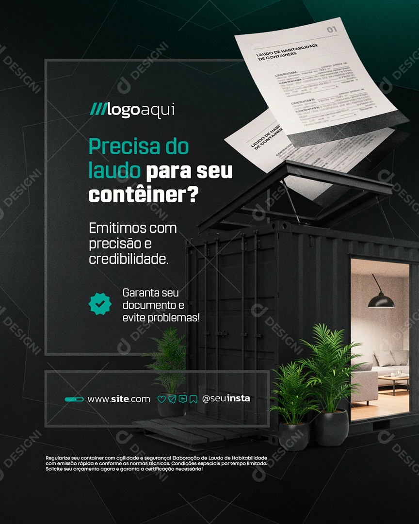 Laudo de Containers Precisa do Laudo para Seu Contêiner Social Media PSD Editável