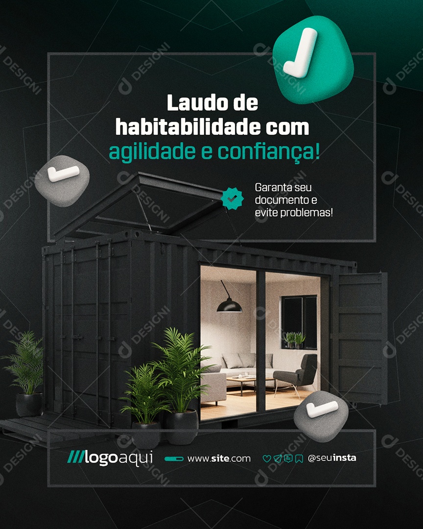 Laudo de Containers Laudo de Habilidade com Agilidade e Confiança Social Media PSD Editável