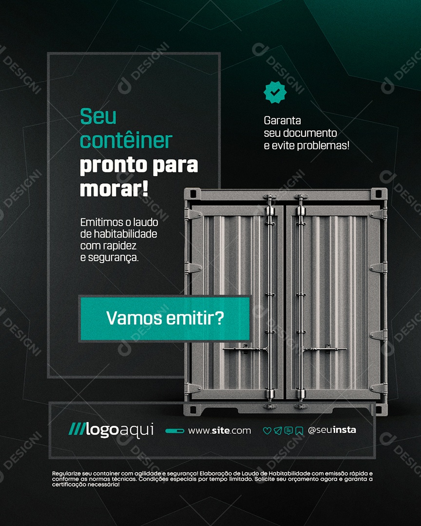 Laudo de Containers Seu Contêiner Pronto para Morar Social Media PSD Editável