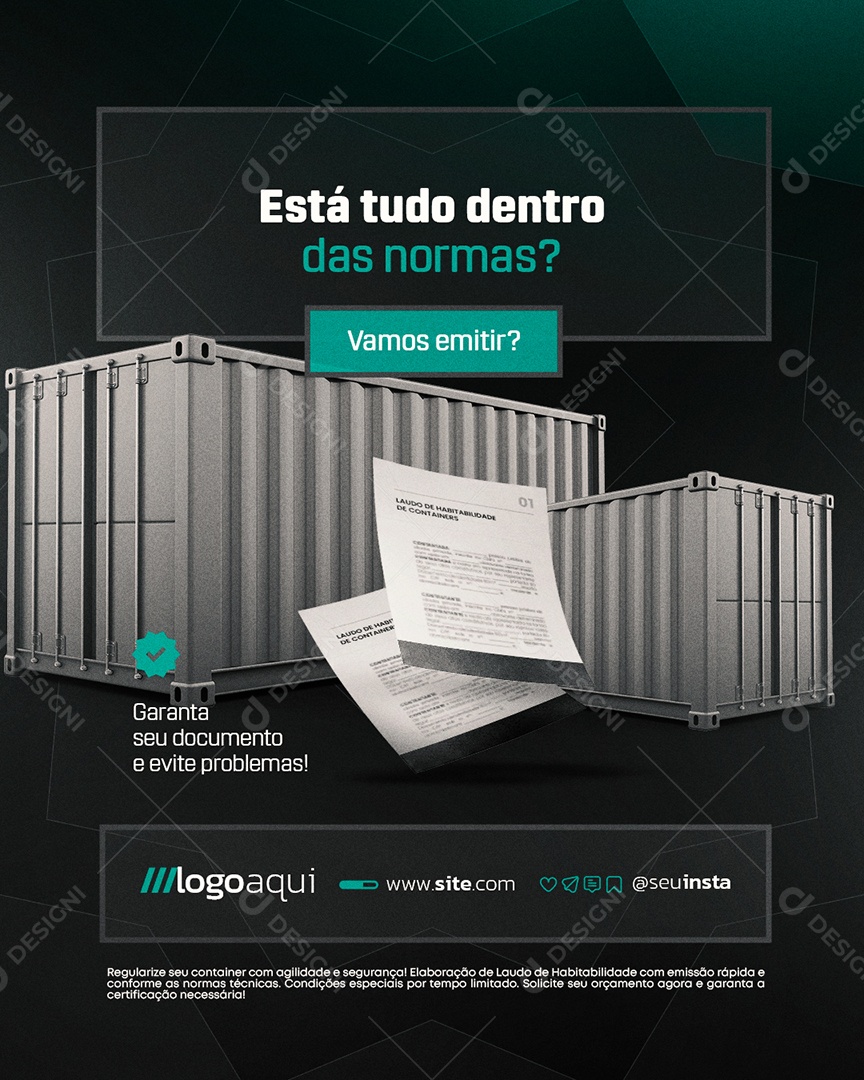 Laudo de Containers Está Tudo Dentro das Normas Social Media PSD Editável