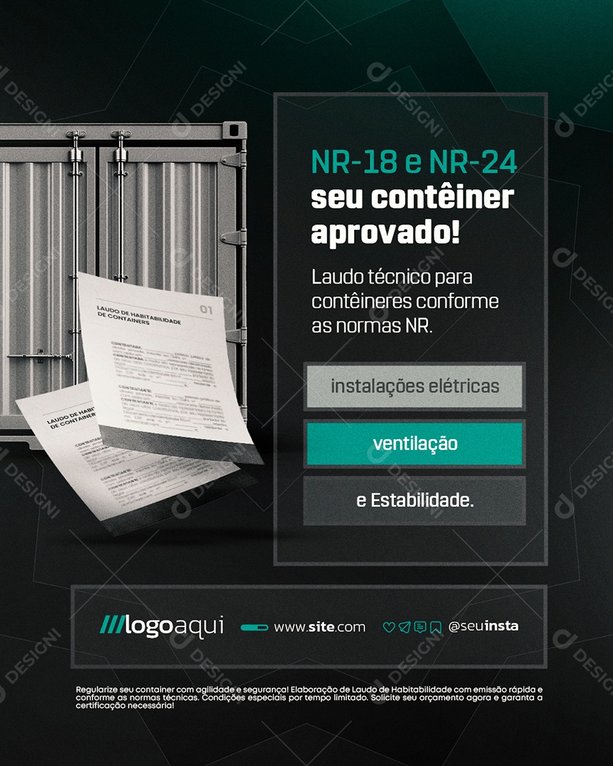 Laudo de Containers Seu Contêiner Aprovado Social Media PSD Editável