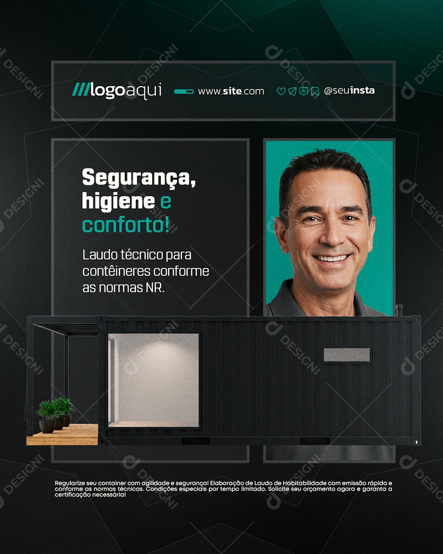Laudo de Containers Segurança Higiene e Conforto Social Media PSD Editável