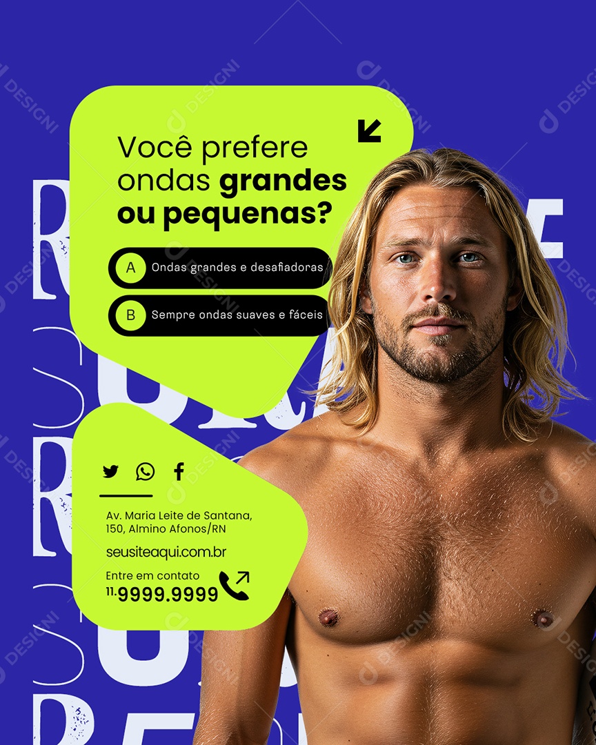 Surfe Você Prefere Ondas Grandes ou Pequenas Social Media PSD Editável