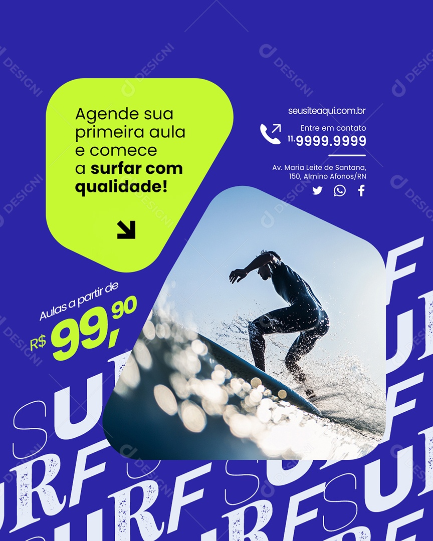 Surfe Agende sua Primeira Aula Social Media PSD Editável