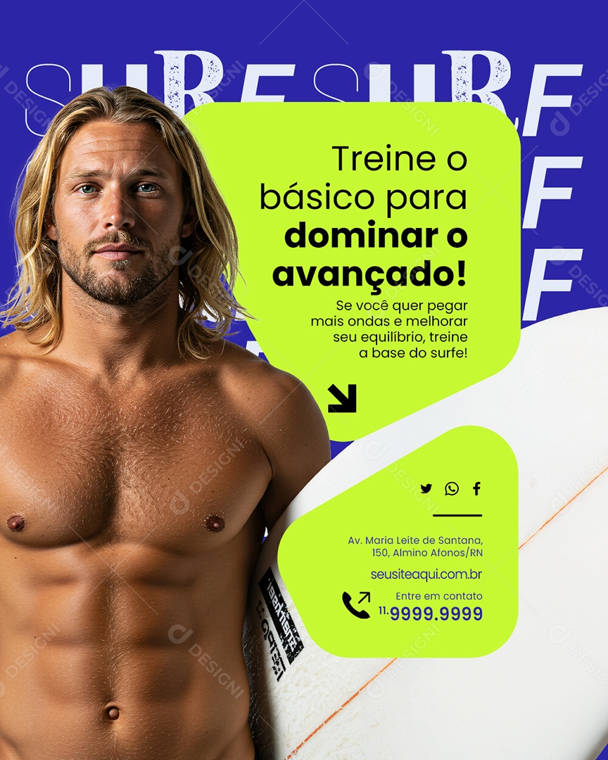 Surfe Treine o Básico para Dominar o Avanço Social Media PSD Editável