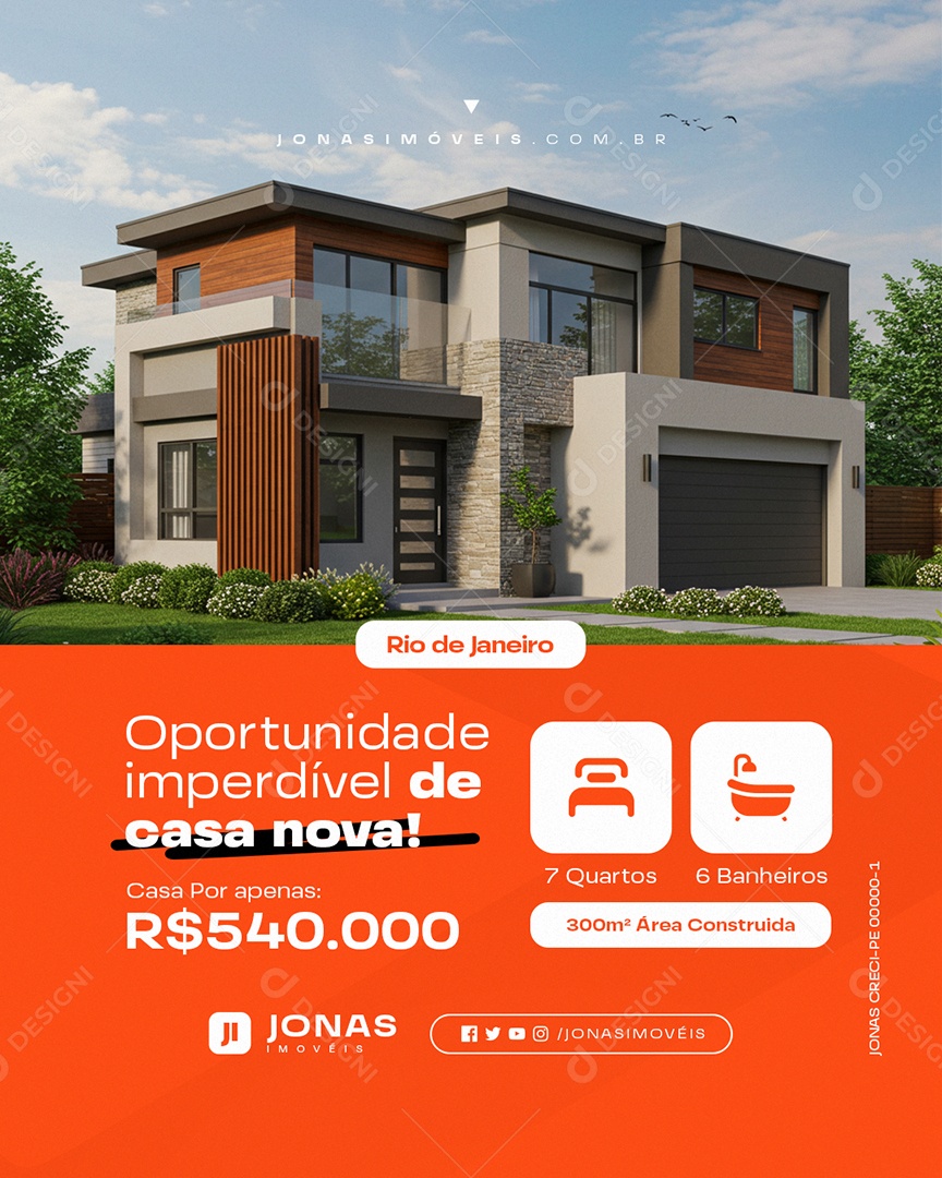 Corretor de Imóveis Oportunidade Imperdível de Casa Nova Social Media PSD Editável