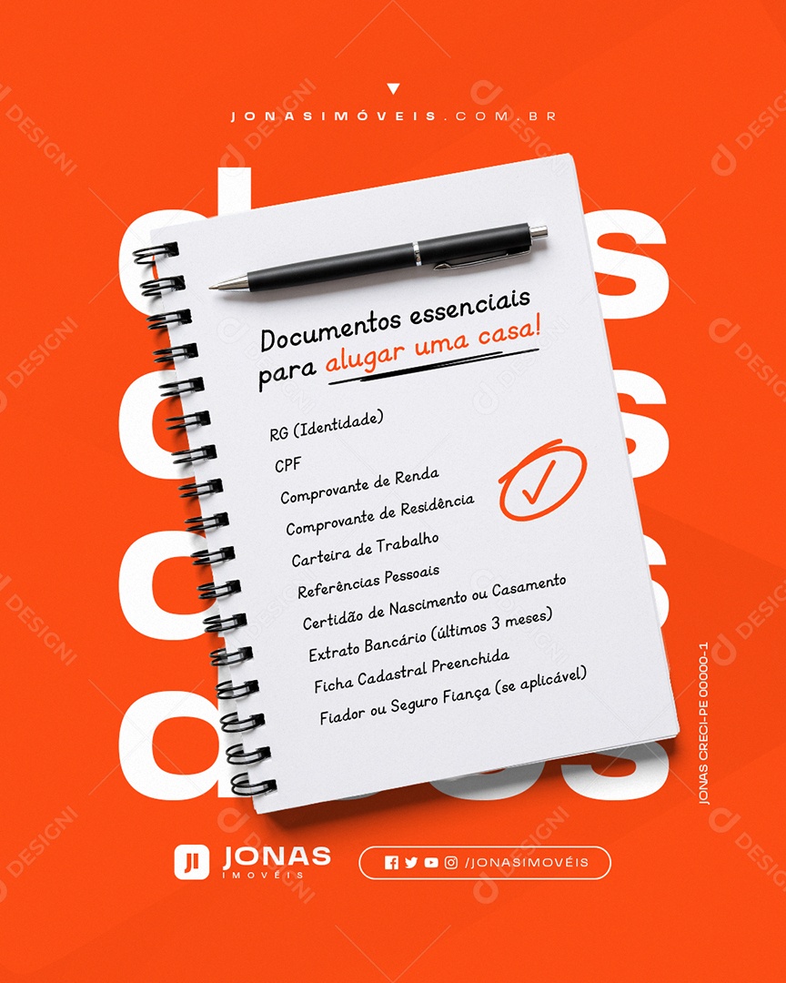 Corretor de Imóveis Documentos Essencias para Alugar Uma Casa Social Media PSD Editável