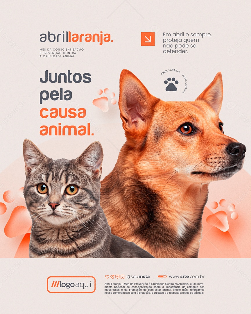 Abril Laranja Juntos Pela Causa Animal Social Media PSD Editável