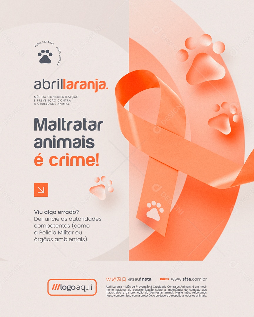 Abril Laranja Maltratar Animais é Crime Social Media PSD Editável