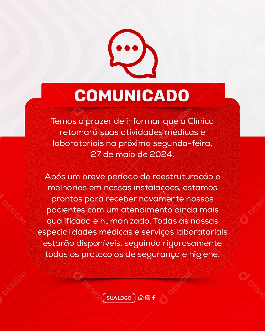 Comunicado Importante Clinica Social Media PSD Editável