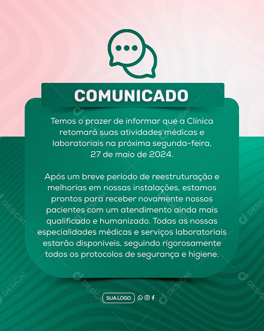 Comunicado Importante Clinica Social Media PSD Editável