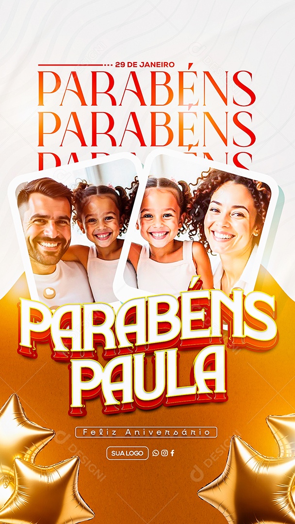 Story Feliz Aniversário Parabéns Paula Social Media PSD Editável