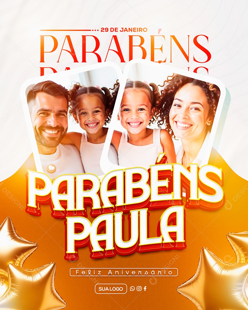 Feliz Aniversário Parabéns Paula Social Media PSD Editável