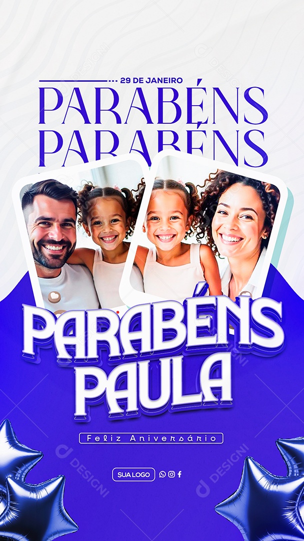 Story Feliz Aniversário Parabéns Paula Social Media PSD Editável