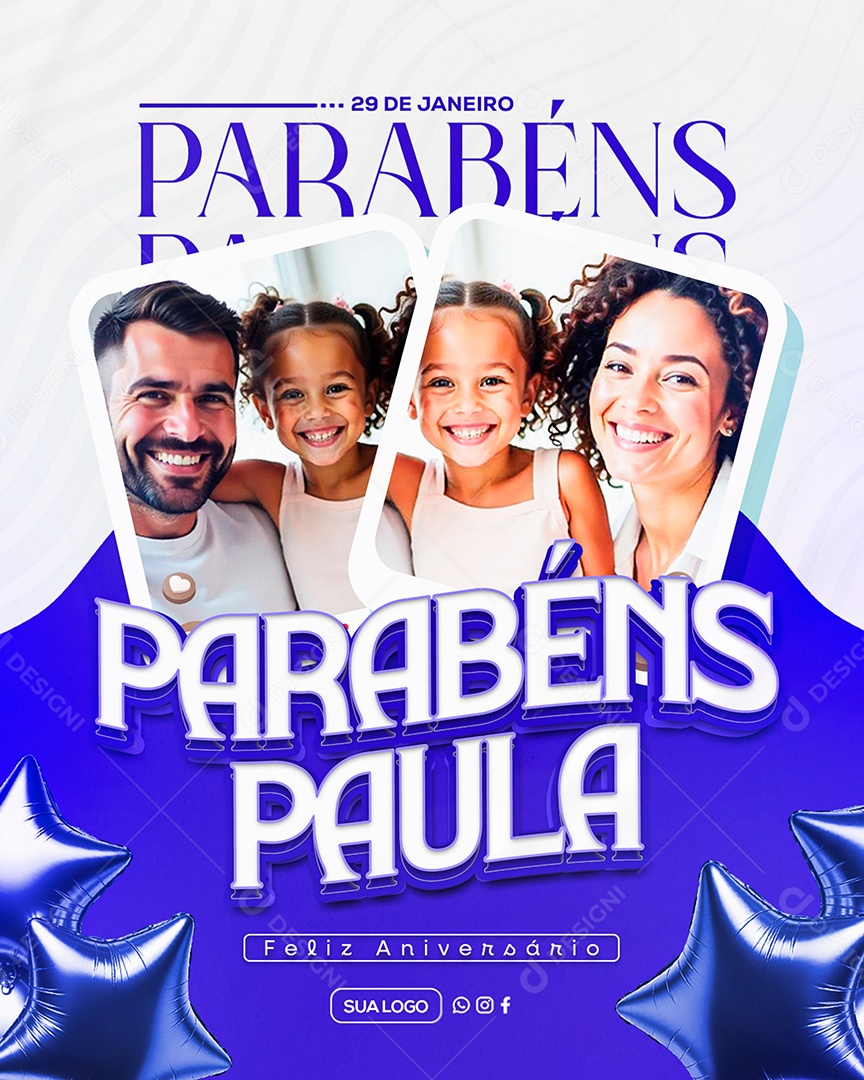 Feliz Aniversário Parabéns Paula Social Media PSD Editável